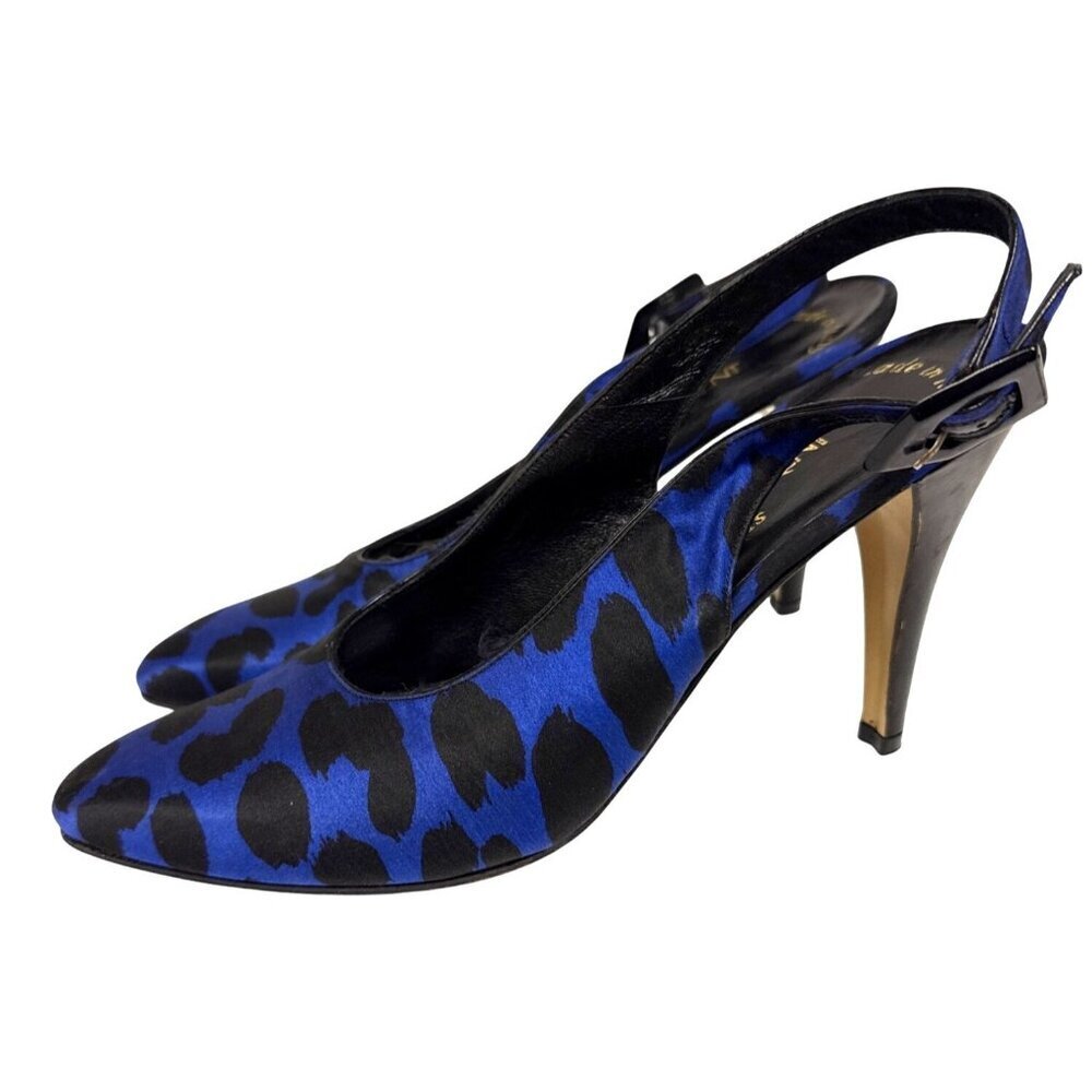 Yves Saint Laurent Slingback Women's Pumps Heels Shoes Blue Animal Print 8.5 - Picture 3 of 8